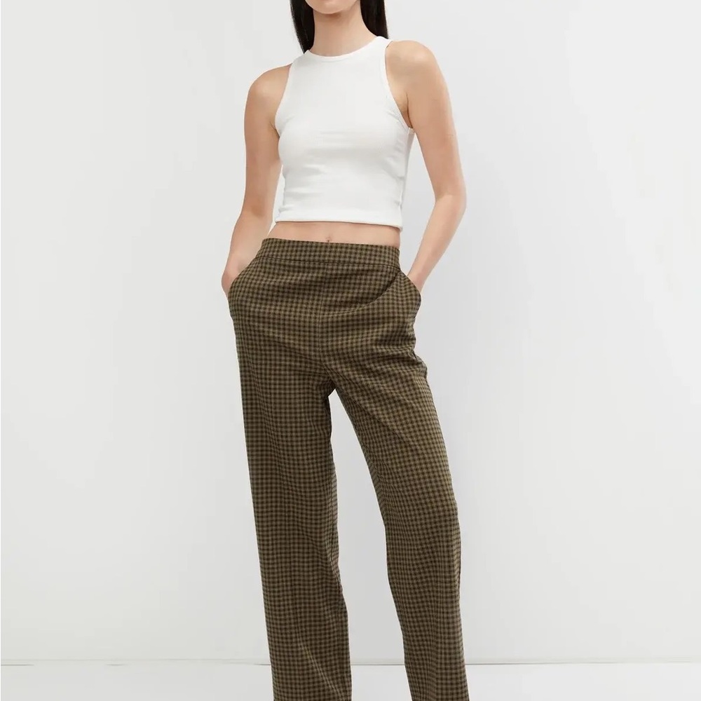 BNWT OAK+FORT SMALL Plaid Trouser in Oatmeal Brown Plaid